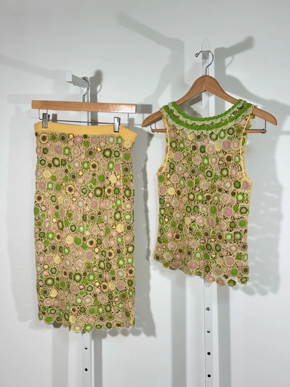 Cynthia Cynthia Steffe Crochet Skirt Green Floral 2pc Y2K Boho Festival Set S/M
